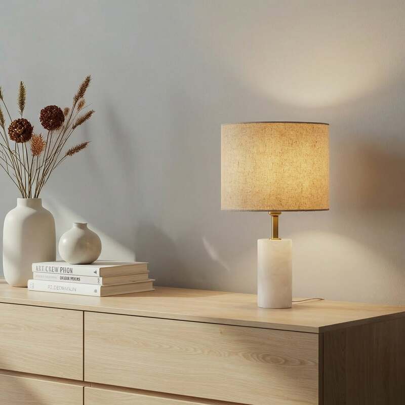 Lindby Tischlampe Alabaster Tischleuchte Leuchte weiß/beige Ø 25cm Marmor E27 - 4251911794977