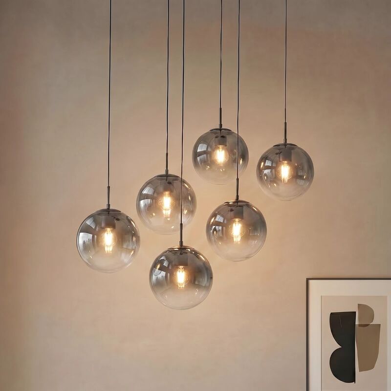 Lucande Veloura Pendant Light, 6-bulb, 100 Cm, Glass, Wood - 4255830901102
