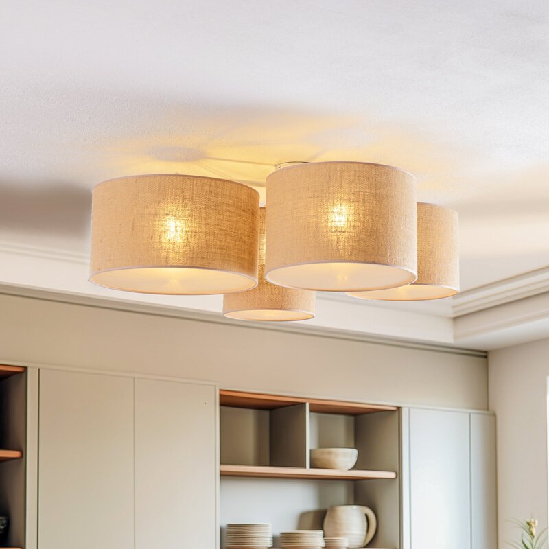 Euluna Deckenleuchte Deckenlampe Lodge Jute Textil Metall beige weiß 4-flammig - 5905317601863