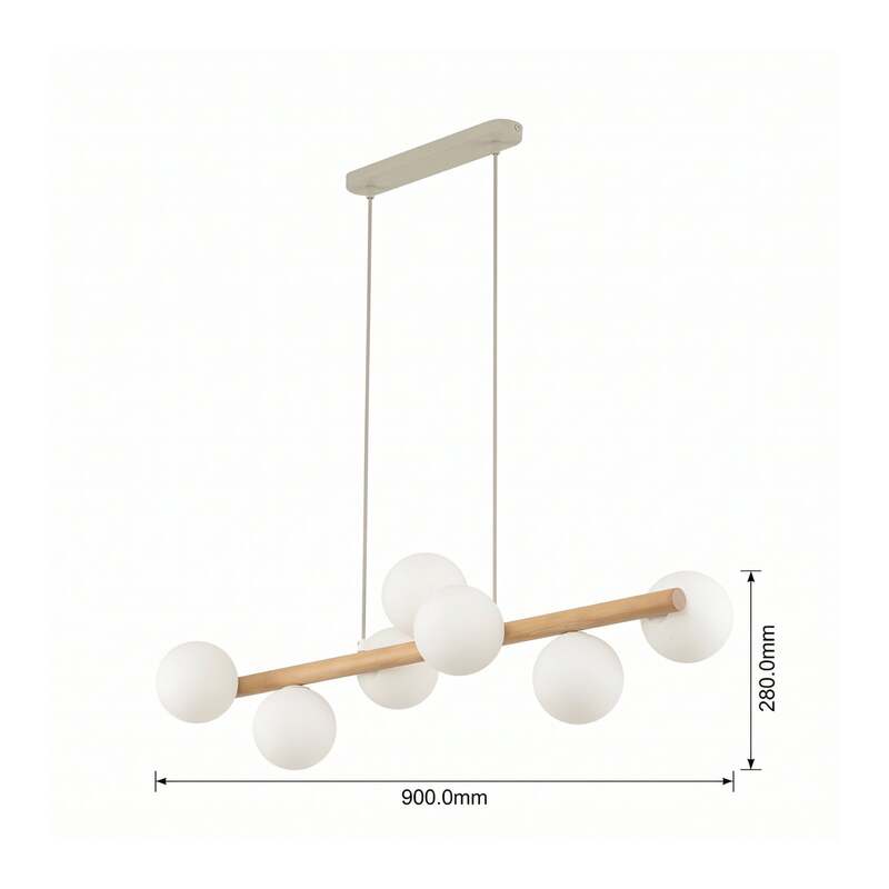 TK Lighting Hängeleuchte Estera Opalglas Holz siebenflammig Deckenlampe Leuchte - 5901780559052