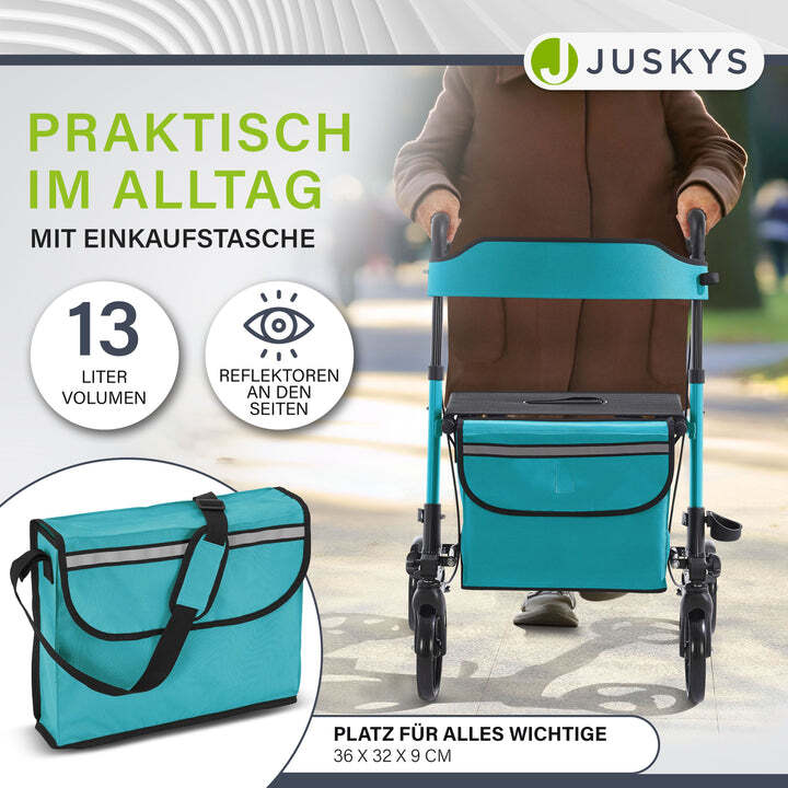 Aluminium Rollator Vital klappbar Gehhilfe mit Sitz und Tasche Petrol Blau - 4260565522706