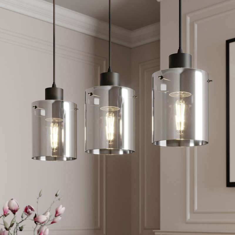 Lindby Kourtney Hängeleuchte Deckenlampe Pendelleuchte Lampe schwarz rauchgrau - 4251096585193