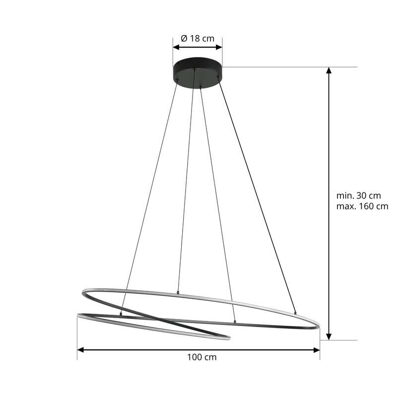 Lucande LED Hängeleuchte Pendelleuchte Beleuchtung schwarz dimmbar 100cm - 4255830903779