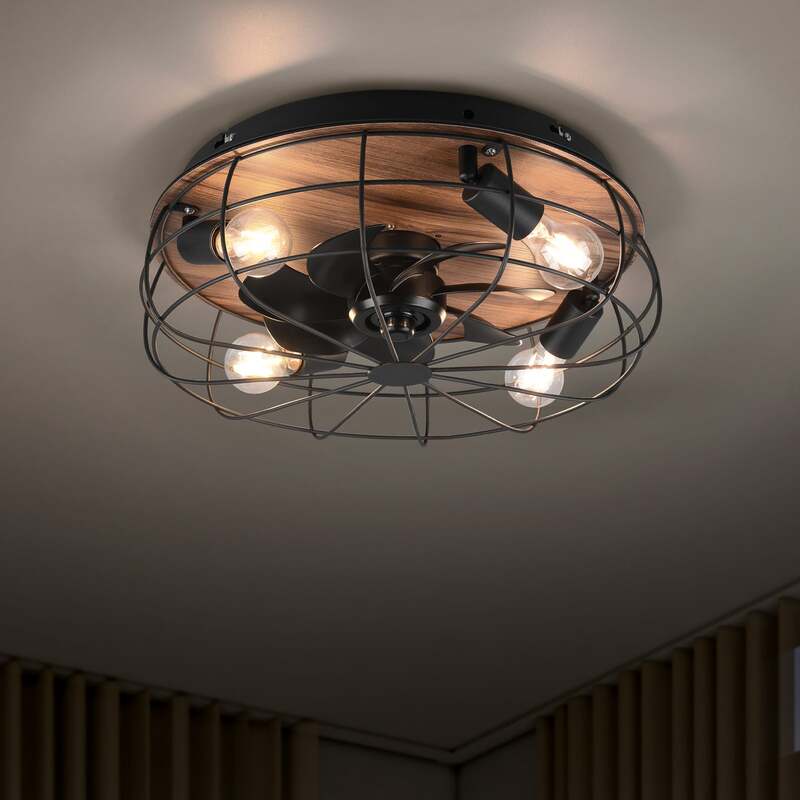 Reality Leuchten Deckenventilator Trondheim 4xE27 mit Fernbedienung Holz schwarz - 4017807529586