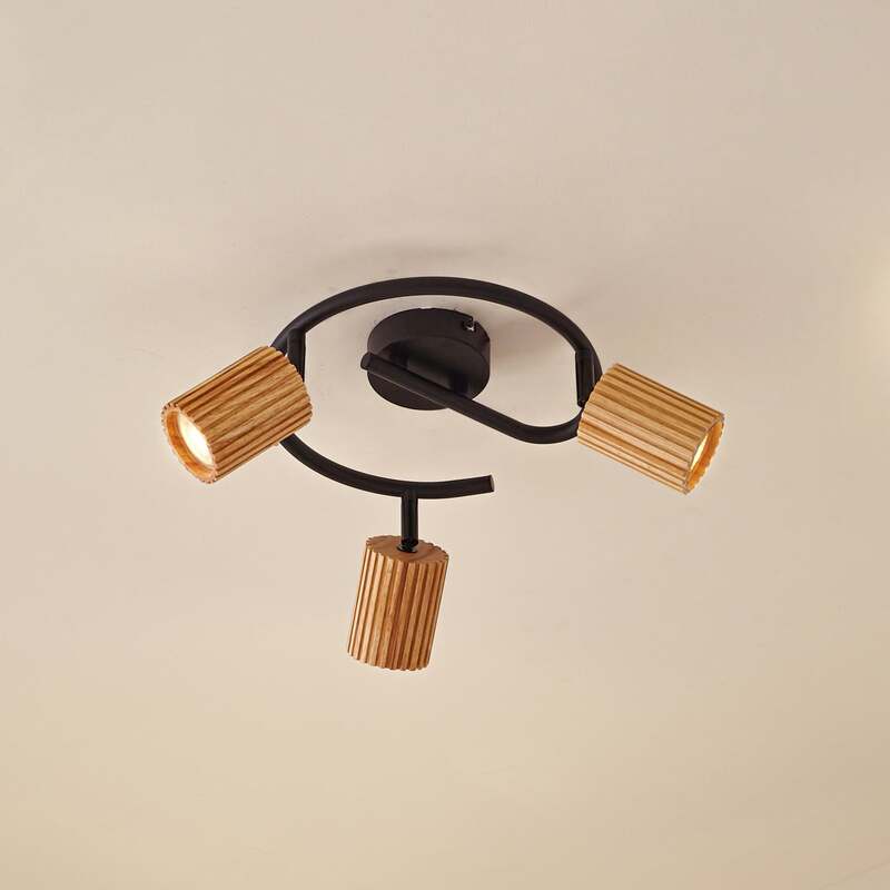 Lindby Deckenstrahler Spot Strahler Holz schwarz Eisen Stralino 3 flammig GU10 - 4255830903809