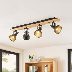 B-Ware Lindby Deckenlampe Hängeleuchte Aylis LED Lampe dimmbar schwarz Holz 82cm