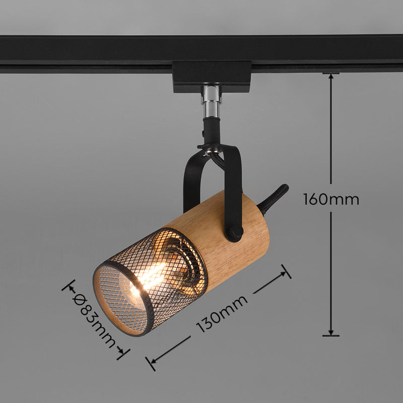 TRIO LIGHTING Schienenstrahler Tosh LED Strahler dimmbar schwarz matt Holzdetail - 4017807506020
