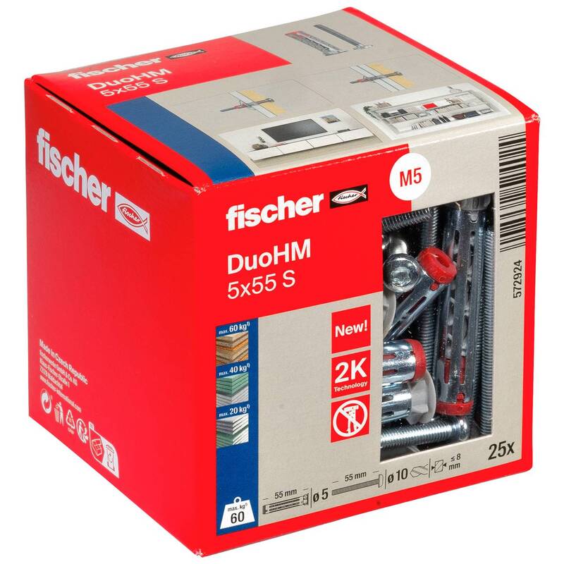 Fischer Hohlraumdübel DuoHM 5x55mm 25 Stück Polyamid für Gipsbauplatten robust - 4048962524024