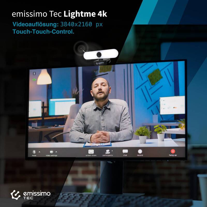 Emissimo TEC Webcam 4K Kamera mit Licht und Mikrofon 3840x2160px Autofokus 120° - 4262377760000