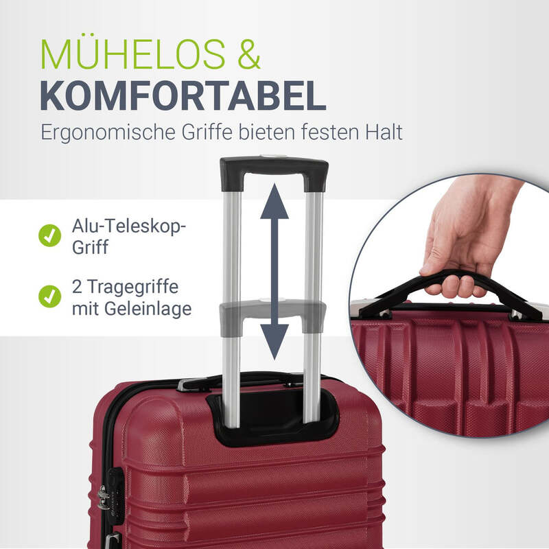 Hartschalen Kofferset Rom 4-teilig ABS-Kunststoff Koffer Set Rot 360° Rollen - 4260565527664