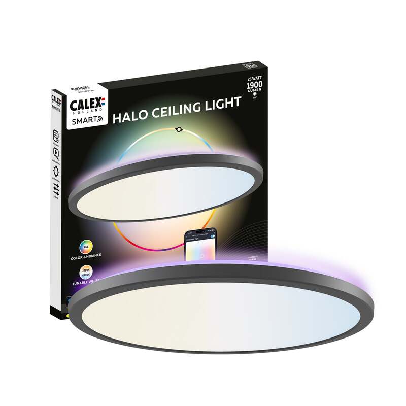 Calex Deckenlampe HALO LED dimmbar RGB CCT IP54 schwarz Ø40cm Leuchte Lampe - 8712879165736