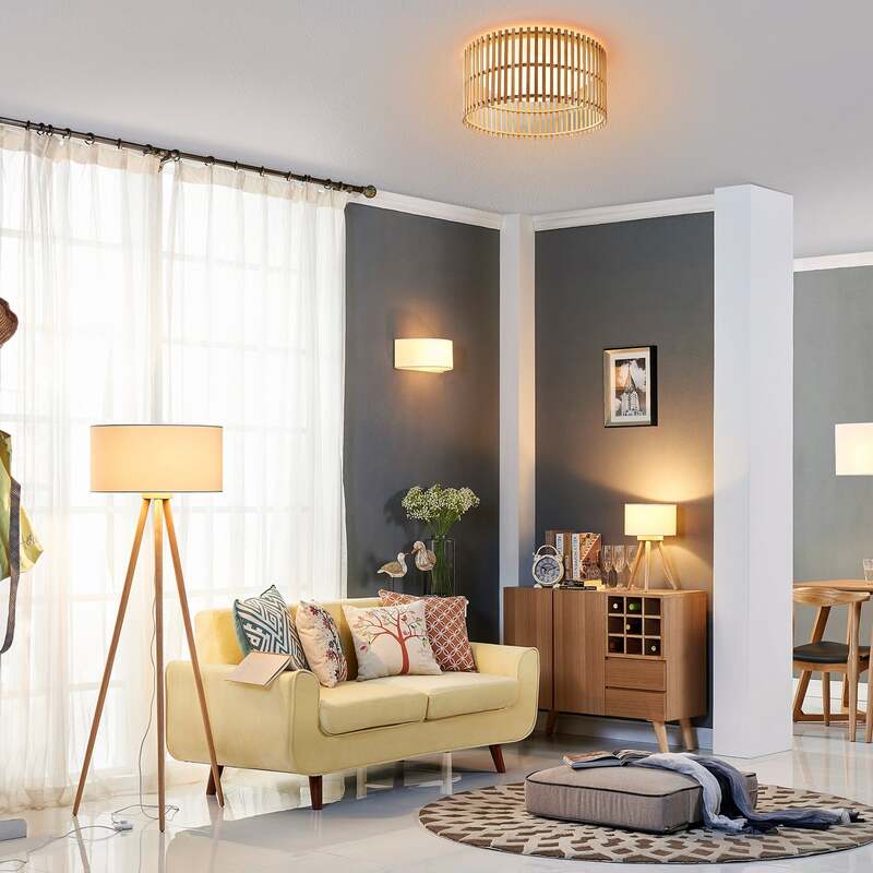 Lindby Stehleuchte Charlia LED Lampe Holz weiß 150cm Stehlampe Leuchte 50cm - 4251096516302