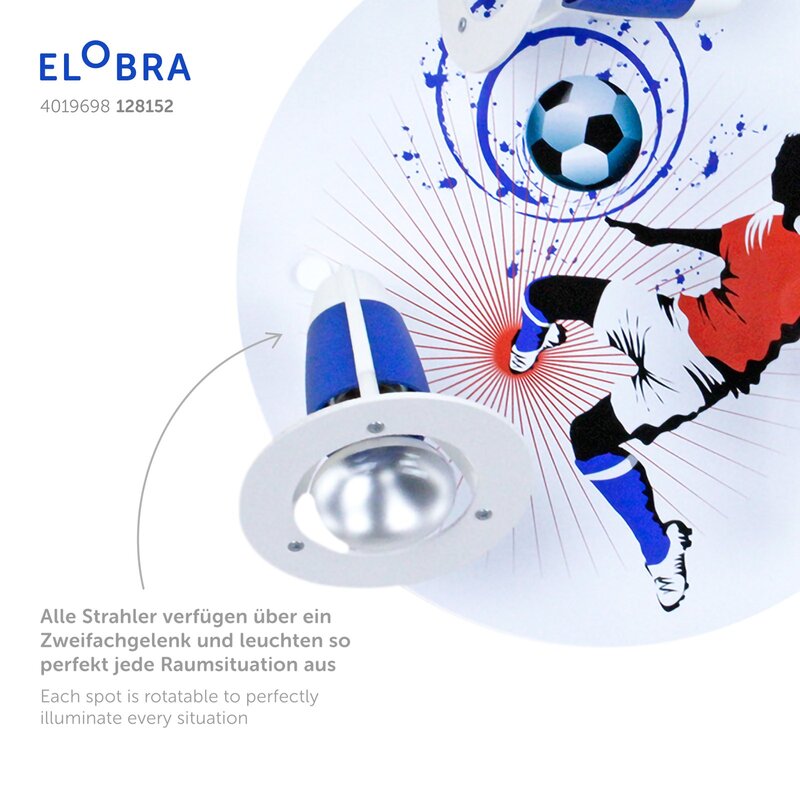 Elobra Deckenleuchte Lampe Soccer Kinderzimmer blau weiß Holz LED Kinderlampe - 4019698128152