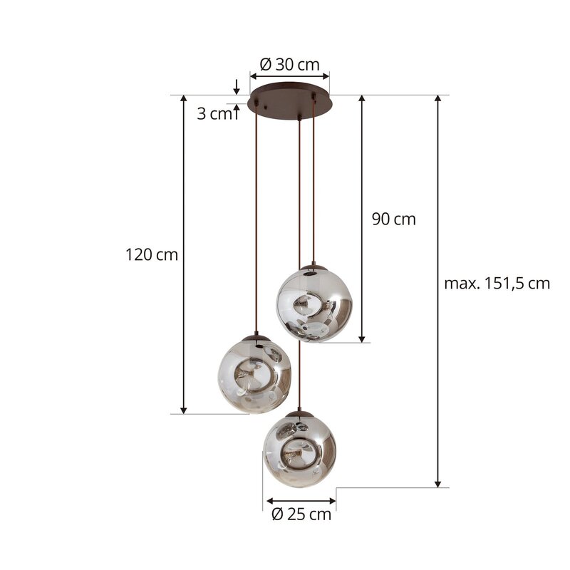 Lindby Hängelampe Hängeleuchte Valentina E27 Ø 49cm grau Glas Lampe Leuchte - 4251911774719
