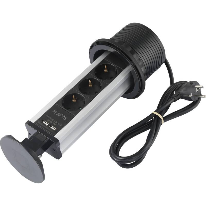 Sygonix Steckdosenturm 3-fach Tischsteckdose mit 2 USB-Anschlüssen schwarz 1,5m - 4064161177076