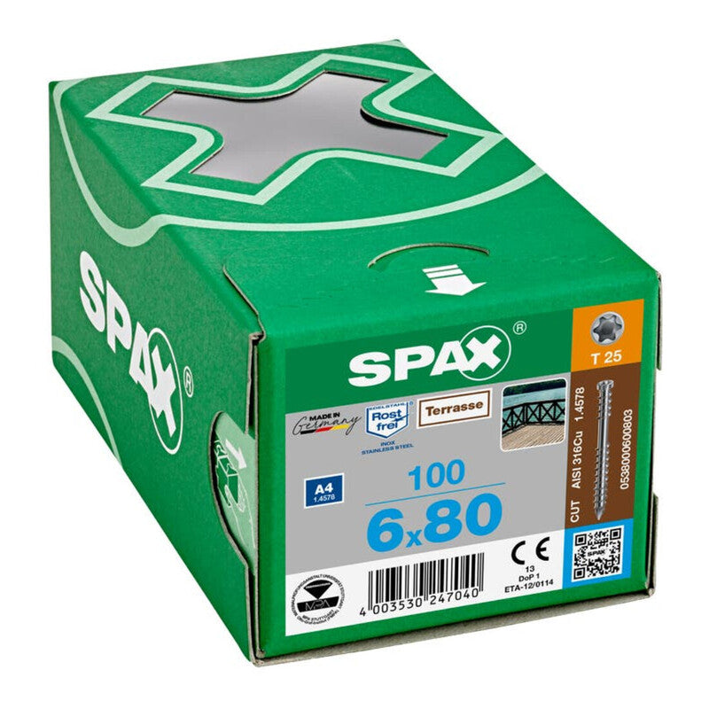 SPAX Terrassenschraube Edelstahl A4 6mm 80mm Teilgewinde 100 Stück CUT-Spitze - 4003530247040
