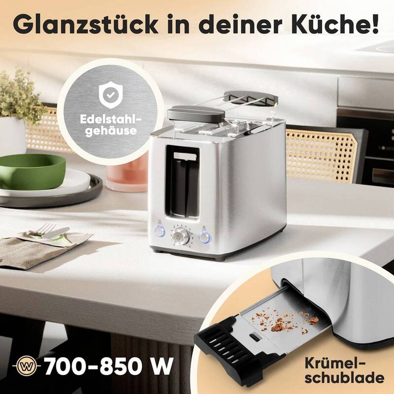 Profi Cook Toaster Edelstahl PC-TA 1279 mit Brötchenaufsatz 700-850W 2-Scheiben - 4006160012798