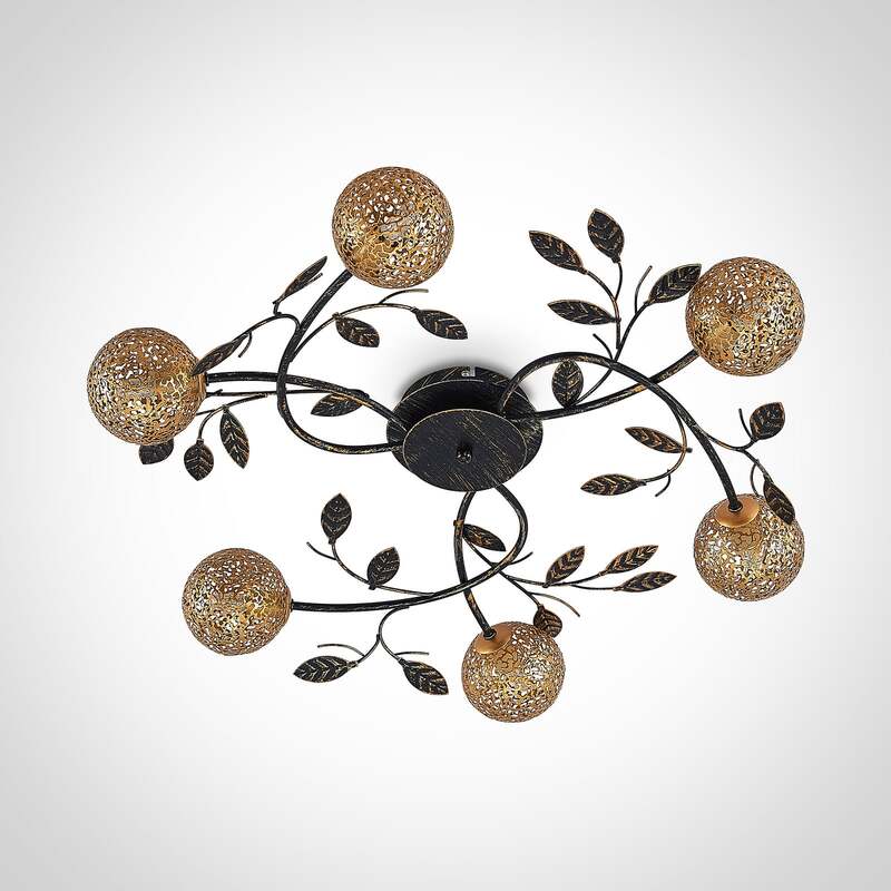 Lucande Evory Deckenleuchte rund 6-fl schwarz gold dimmbar 69 cm IP20 - 4251096585858