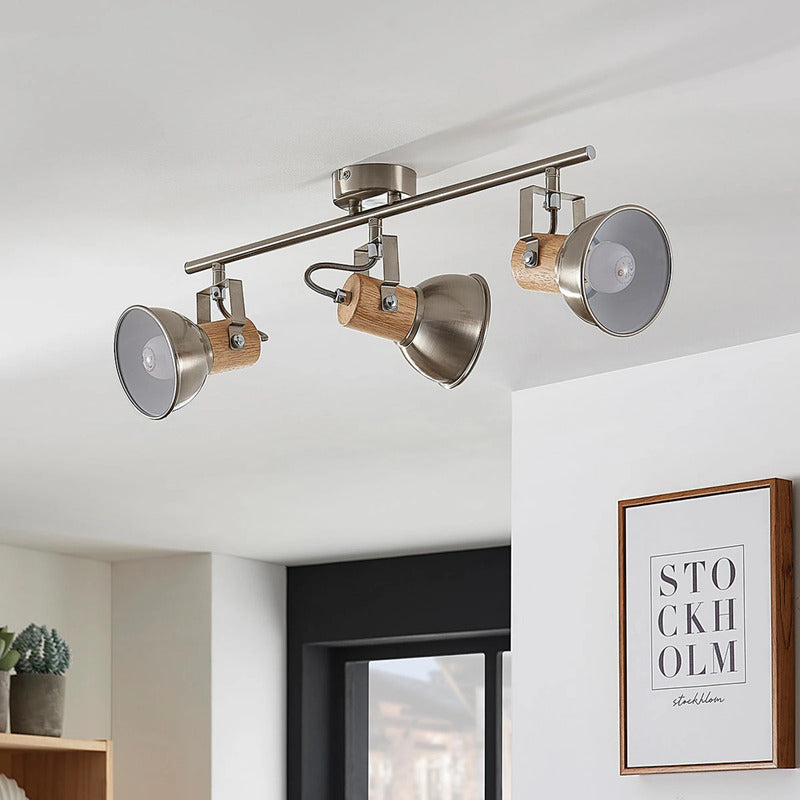 Lindby Deckenleuchte Dennis LED Lampe Leuchte dimmbar nickel holz 53x15cm - 4251096546156