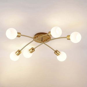 B-Ware Lindby Deckenleuchte Agmar LED Lampe dimmbar 6-flg messingfarben Glas 80x72cm