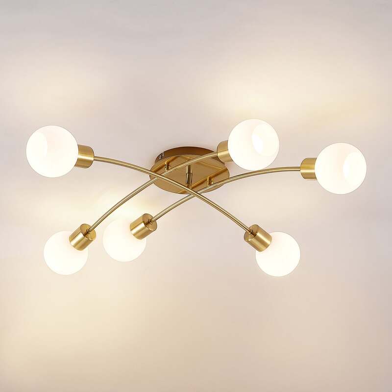 Lindby Deckenleuchte Agmar LED Lampe dimmbar 6-flg messingfarben Glas 80x72cm - 4251096581386
