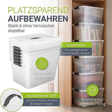 Aufbewahrungsbox Kunststoffbox 30L Set 6-teilig grau weiß semitransparent - 4260565529286