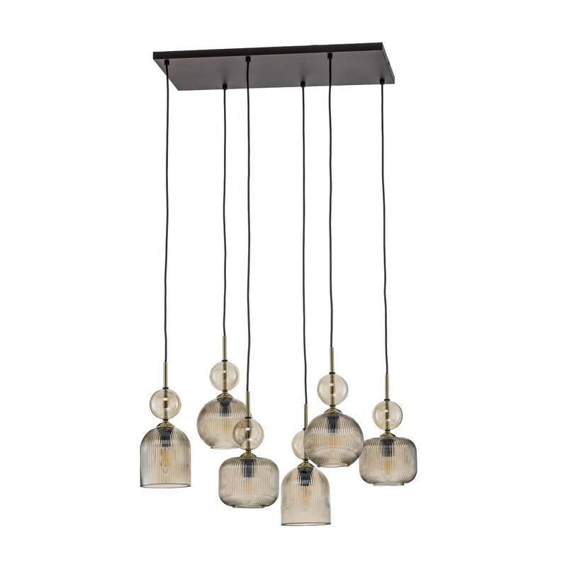 TK Lighting Hängelampe Pendelleuchte Sophia Glas Metall schwarz cognac E14 LED - 5906135110445