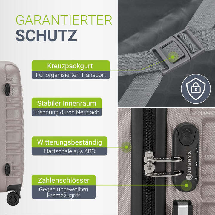 Hartschalen Kofferset Rom 4-teilig Set ABS-Kunststoff 360° Rollen creme - 4260565527657