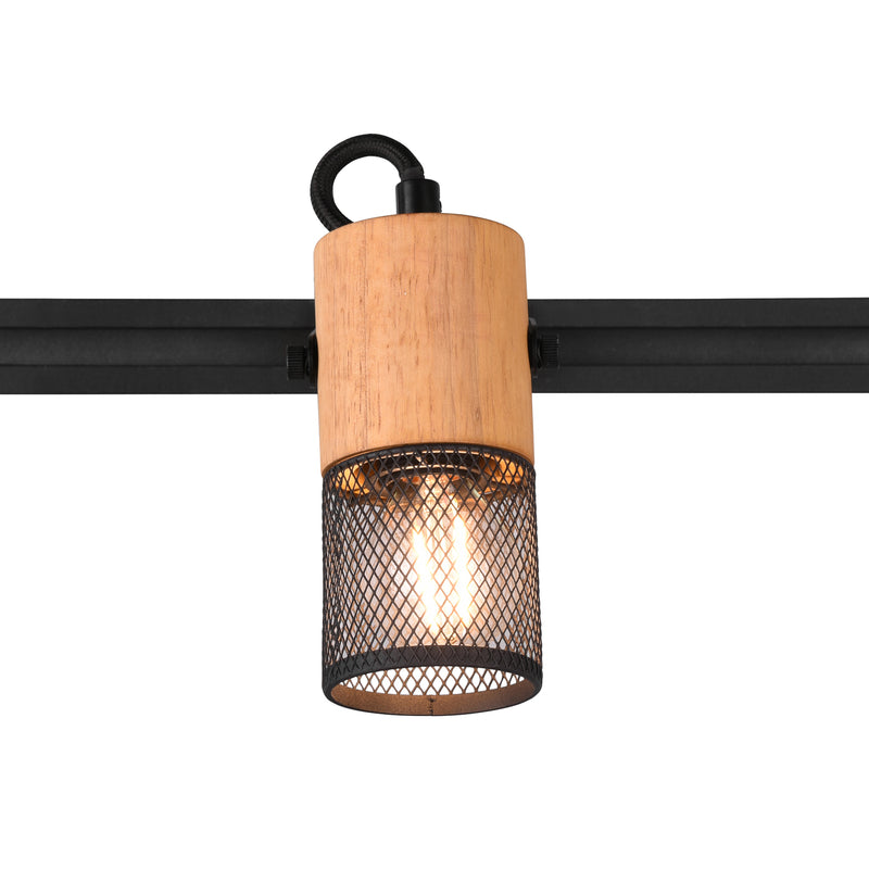 TRIO LIGHTING Schienenstrahler Tosh LED Strahler dimmbar schwarz matt Holzdetail - 4017807506020