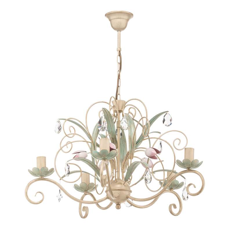 Kronleuchter Luce Hängelampe 5-flammig dimmbar weiß rosa Metall Ø62cm 70cm - 5907812624477