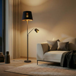 B-Ware Lindby Stehlampe Efalia LED Leselampe schwarz-gold Textil 175cm mit Schalter