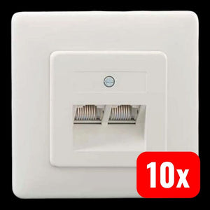 10x B-Ware Rutenbeck Netzwerkdose Unterputz Einsatz CAT 3 2x LAN Zentralplatte Rahmen