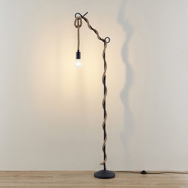 Lucande Stehleuchte Ropina LED Lampe Stehlampe schwarz Hanfseil 180cm Höhe - 4251096598841