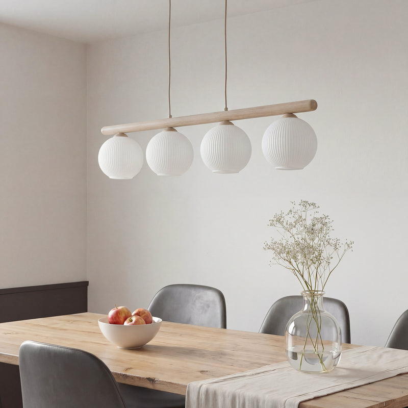 TK-Lighting Hängeleuchte Virlo LED Pendelleuchte dimmbar Holz Opalglas 4-flammig - 5906135110803