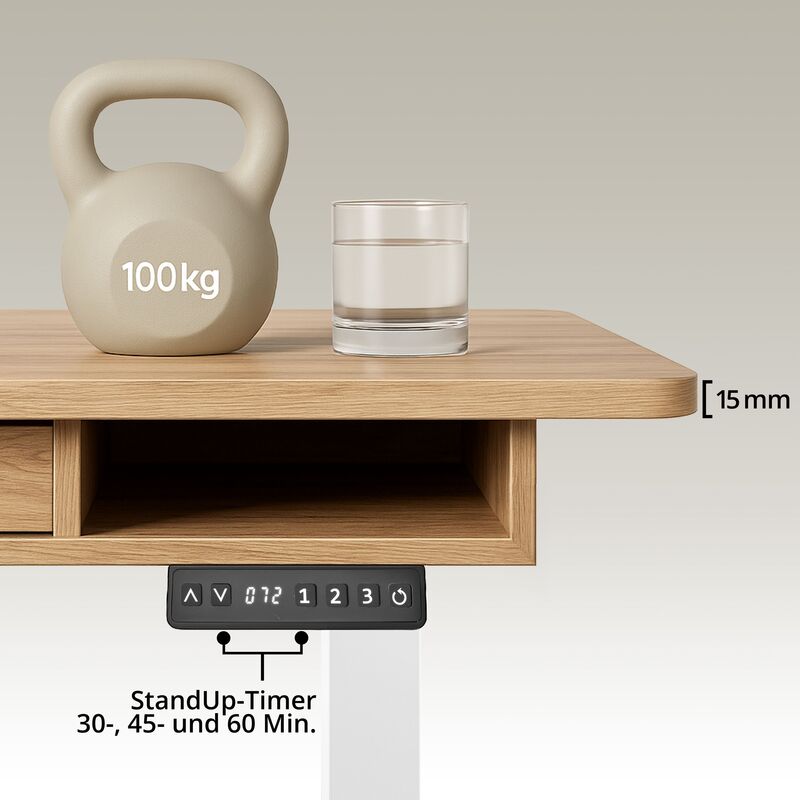 hjh OFFICE Schreibtisch Tisch elektrisch verstellbar Eiche Weiß Worktime Style - 4064323108160