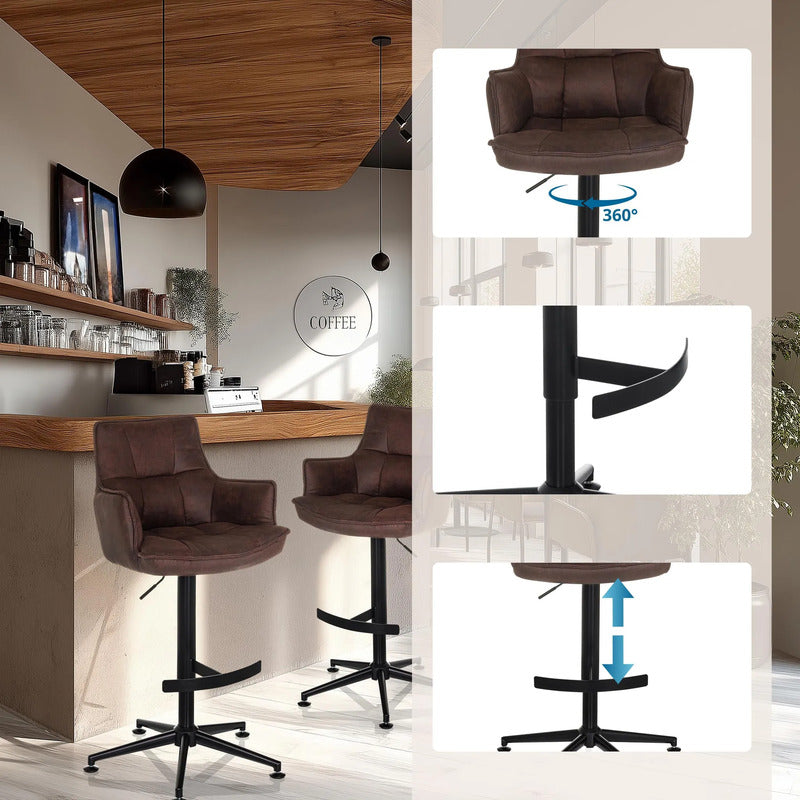 hjh LIVING Barhocker Hocker Drehstuhl Microfaser Braun mit Armlehnen SOLAO High - 4064323106630