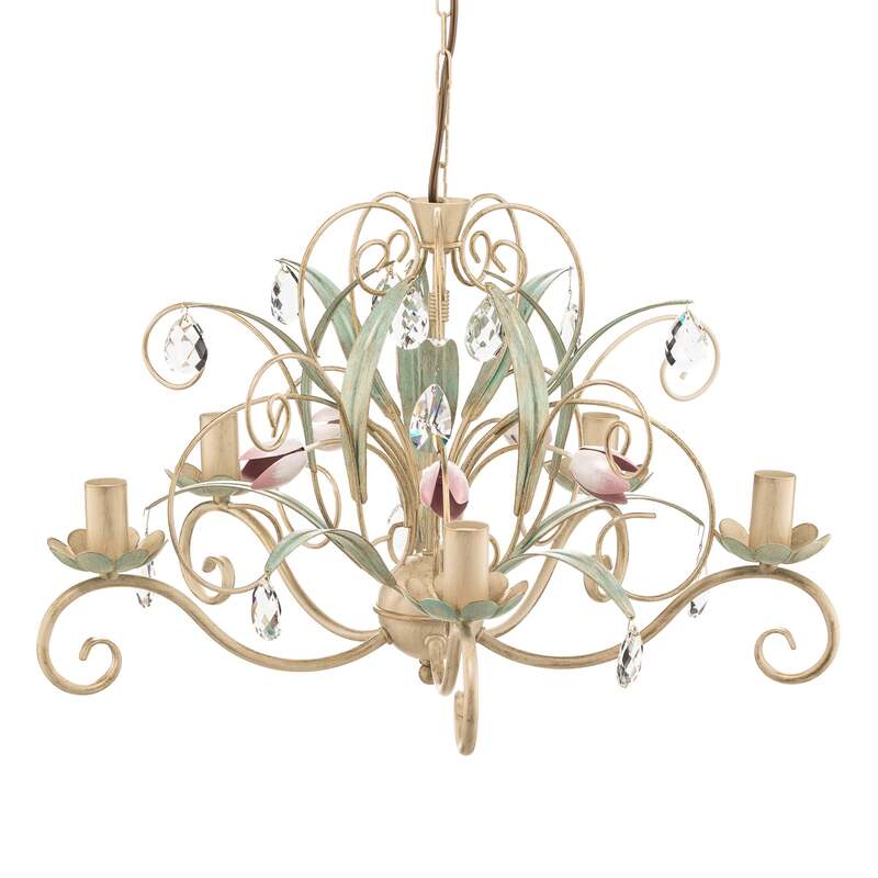 Kronleuchter Luce Hängelampe 5-flammig dimmbar weiß rosa Metall Ø62cm 70cm - 5907812624477