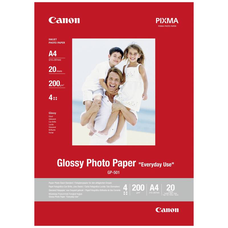 Canon Fotopapier GP-501 glänzend A4 200g/m² 20 Blatt Foto-Papier weiß mehrfarbig - 4549292093537