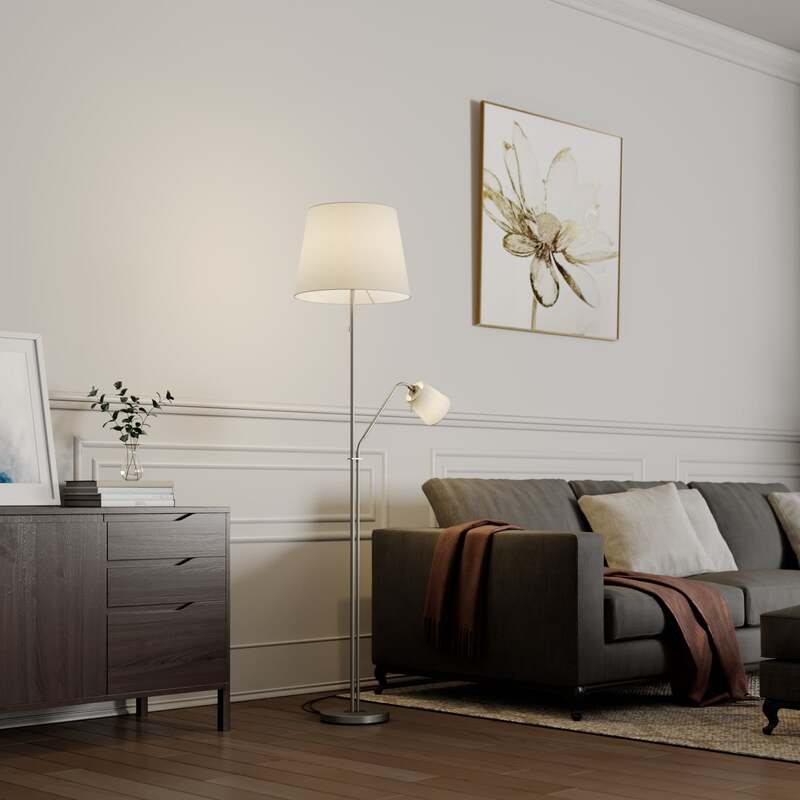 Lindby Stehleuchte Nantwin LED Stehlampe Lampe Leselampe nickel weiß 175cm - 4251096573411