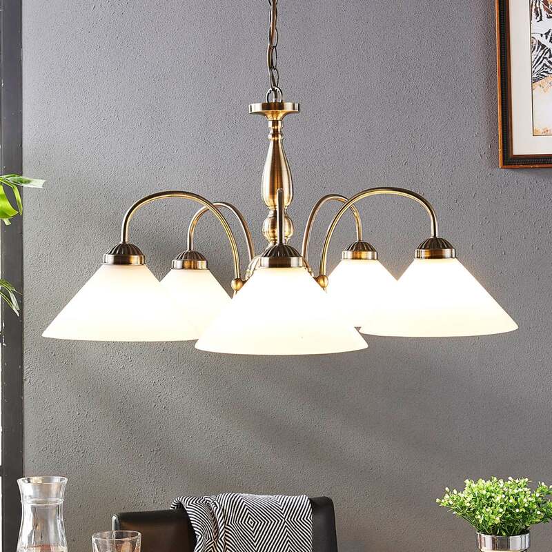 Lindby Pendelleuchte Hängeleuchte Otis LED Lampe dimmbar 5-flammig weiß Ø 68 cm - 4251096525076