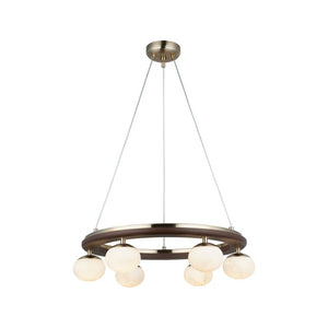 B-Ware Lucea Hängeleuchte Tolosa 52 cm 6-flammig Glas Holz Deckenlampe SIEHE TEXT/FOTO