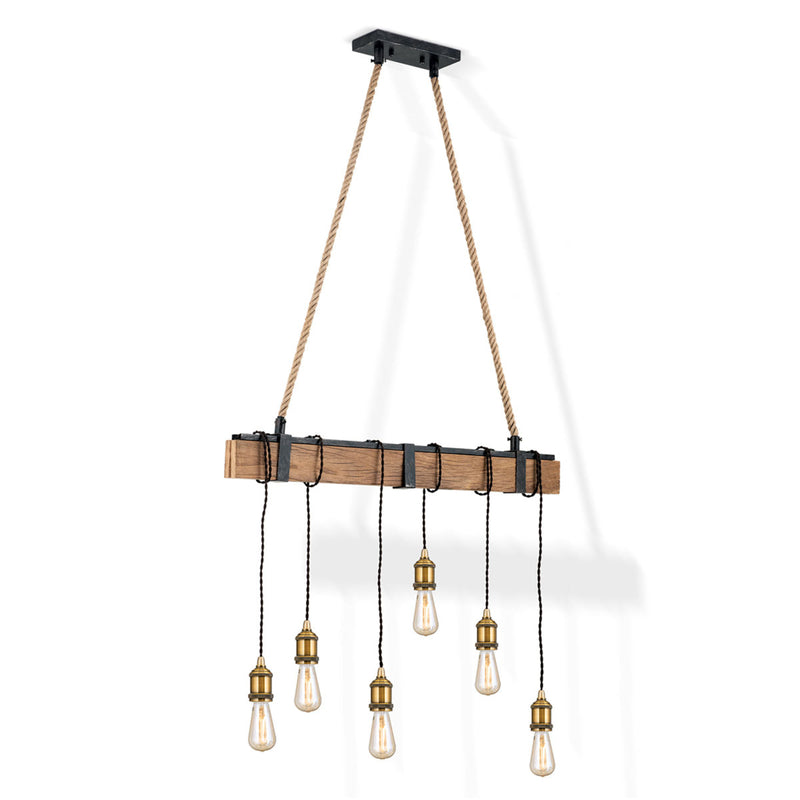 Orion Hängelampe Cellar 6-flammig LED Hängeleuchte Hanfseil dimmbar braun 85cm - 9003090257423