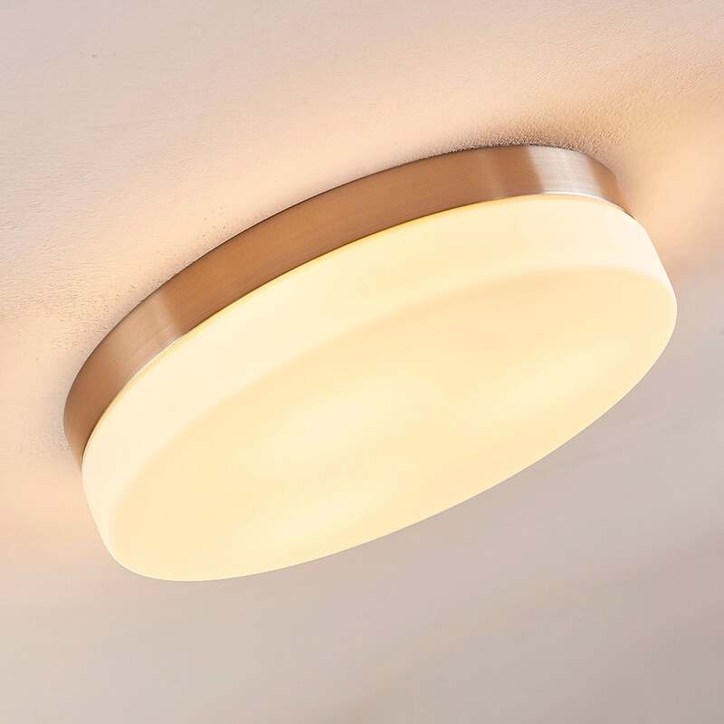 Lindby Deckenlampe Amilia LED Lampe dimmbar Glas nickel IP44 Ø30cm weiß Leuchte - 4251096539608