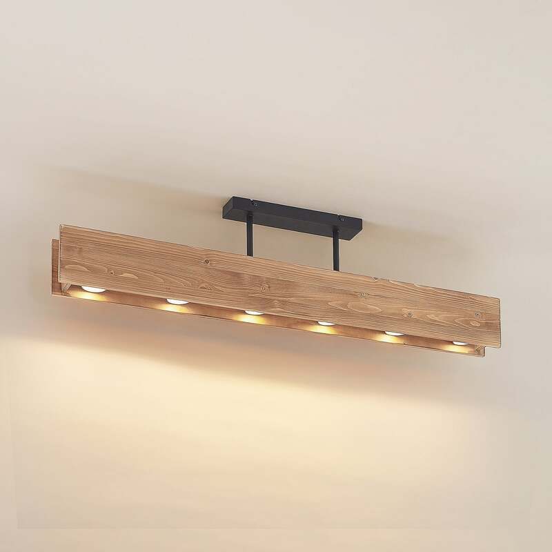 Lindby Malwin Deckenleuchte GU10 100 cm 6-flg Kiefernholz dunkel lasiert - 4251911747232