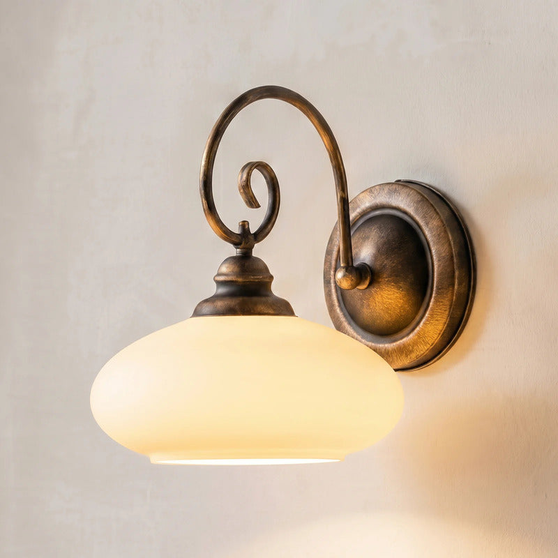 Wandleuchte Bolero creme Wandlampe dimmbar E27 Stahl Glas schwarz-gold 30x29cm - 5905962003944