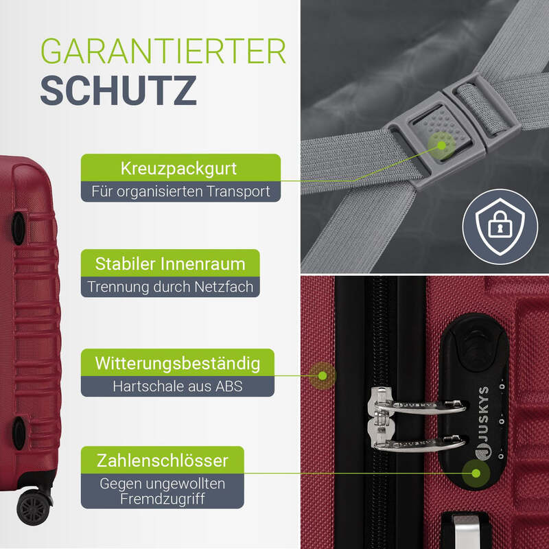 Hartschalen Kofferset Rom 4-teilig ABS-Kunststoff Koffer Set Rot 360° Rollen - 4260565527664
