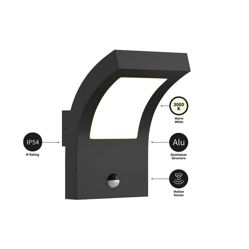 Arcchio Außenleuchte Wandlampe LED Außenbeleuchtung Bewegungsmelder grafitgrau - 4251096566369