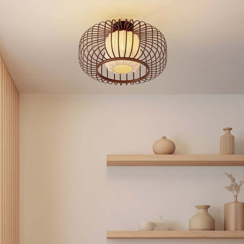 Lindby Deckenleuchte Davella LED Lampe Hängelampe dimmbar Bambus Ø50cm natur - 4255830903472