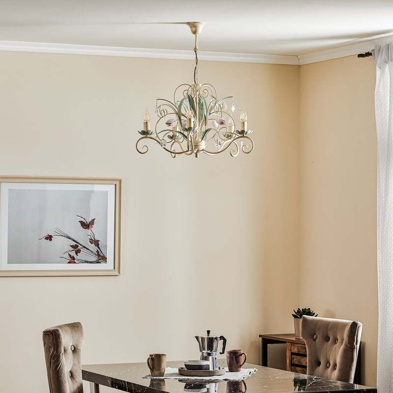Kronleuchter Luce Hängelampe 5-flammig dimmbar weiß rosa Metall Ø62cm 70cm - 5907812624477