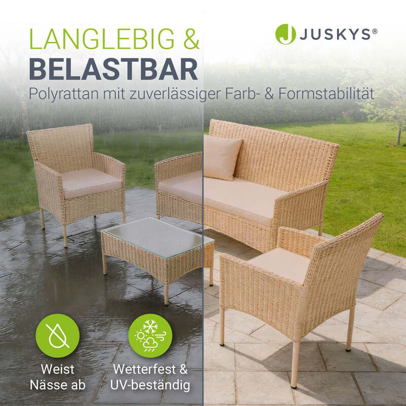Polyrattan Gartenmöbelset Fort Myers 4-teiliges Möbelset Terrasse Balkon Creme - 4262437186665